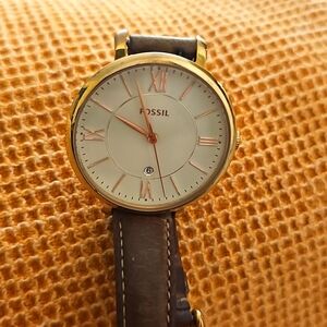 Fossil Watch with Brown Genuine Leather Strap